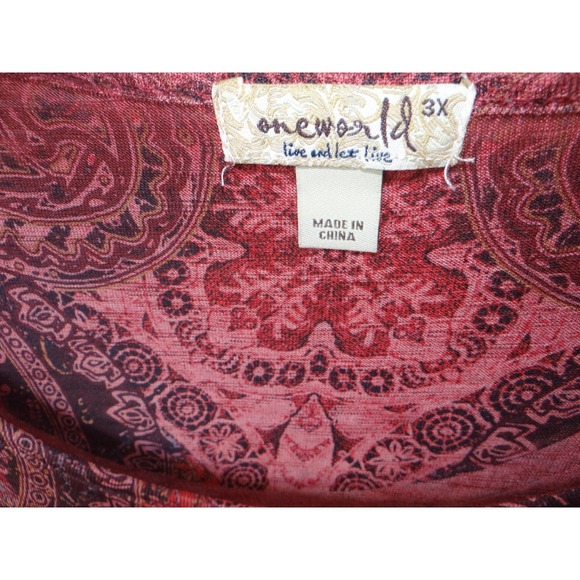 One World Women's 3X Pink Paisley Print Blouse - Picture 2 of 8